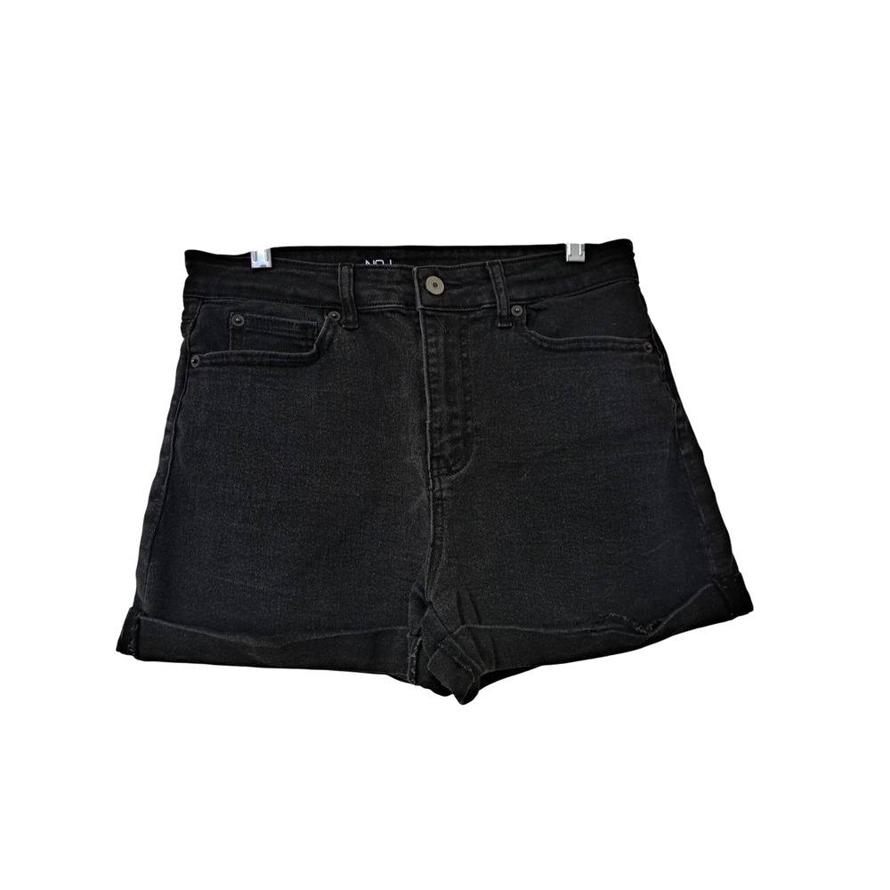 No Boundaries Womens Black Denim High Rise Cuffed Jean Shorts Size 9 - Picture 1 of 2